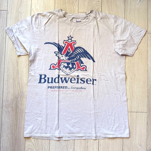 Budweiser Logo Graphic T-Shirt Tan Men’s Size Large - Picture 1 of 7